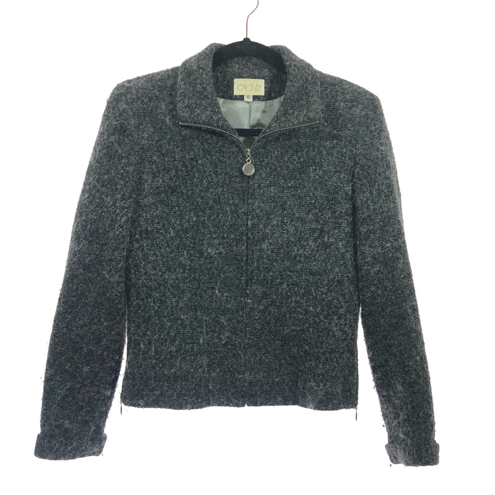 CACHE zip Lined Gray Jacket Blazer Size 6 Gray
